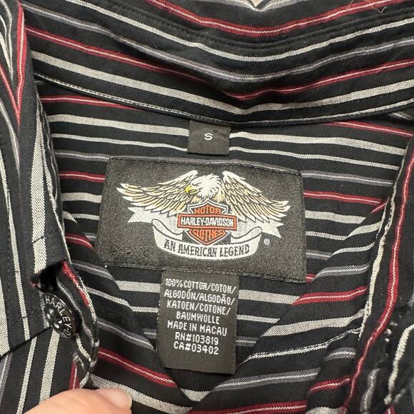 Vintage Y2K Harley Davidson Motorcycles Black Red Pinstripe Mens S Button Shirt‎ - Picture 4 of 8